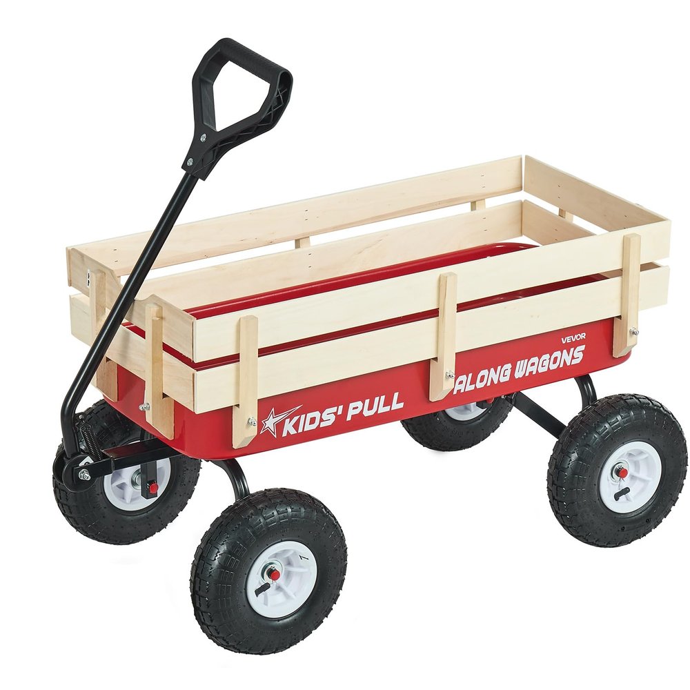 VEVOR 39 inch Pull Along Kids Wagon, Red Rolling Cargo Toy Wagons for Kids, Outdoor Utility Cart for Garden Beach Camping with All Terrain Wheels for Child Present, Supports up to 330 lbs