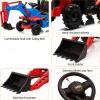 12V Ride on Excavator with Trailer & Front Loader Outdoor Gift for Boys Girls with 4-in-1 Construction Attachments (Excavator, Dump Truck Bulldozer), Tractor Remote Control Red view 2