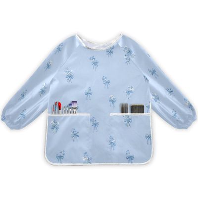 Bolaz Blue Bow Flower Painting Smocks for Toddlers 4-6 Artist Smocks with Pockets Eating Waterproof Infant Apron