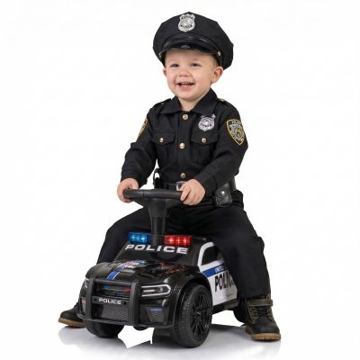 OLAKIDS Ride On Push Police Car, Toddler Foot-to-Floor Sliding Toy with Siren, Steering Wheel, Megaphone, Horn, Headlights, Under Seat Storage, Kids Racer Walking Gift for Boys Girls 1-3 (Classic)