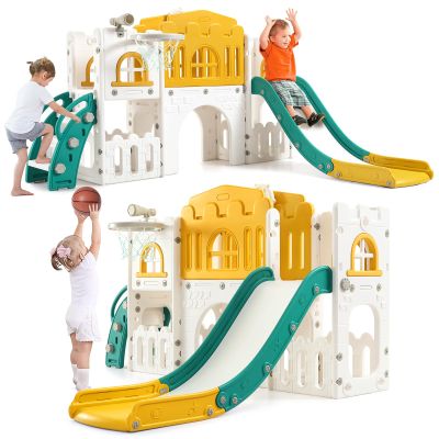 8 in 1 Toddler Slide Set with Basketball Hoop - Indoor & Outdoor Playground Set for Kids - Toddler Climbing PlaySet for Indoor