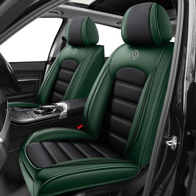 VIUDMEK Car Seat Covers for Blazer,for Chevy Blazer 1969-2025,Waterproof Leather Seat Covers,Compatible Airbag,Front Set Comfort Car Seat Protectors for Most Cars(Black&Green)