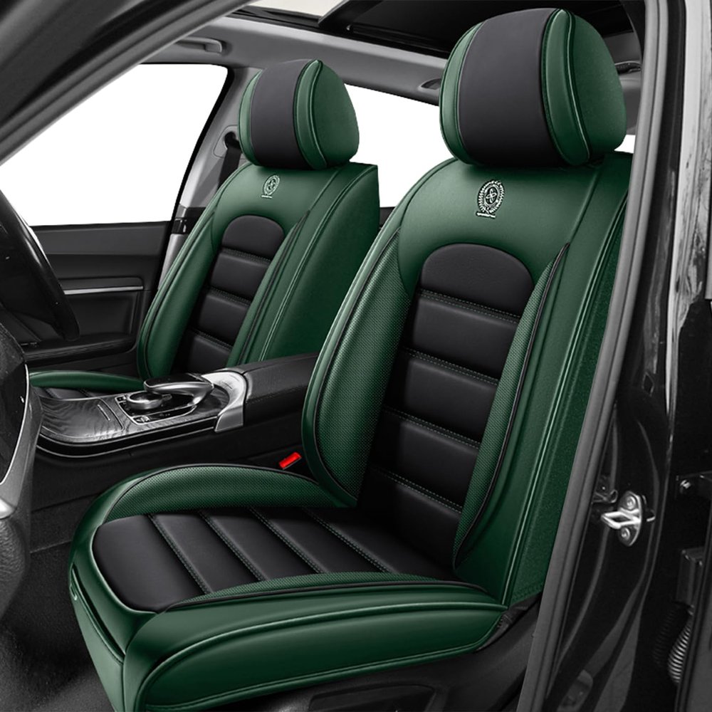 VIUDMEK Car Seat Covers for Blazer,for Chevy Blazer 1969-2025,Waterproof Leather Seat Covers,Compatible Airbag,Front Set Comfort Car Seat Protectors for Most Cars(Black&Green)