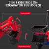 12V Kids Ride-On Excavator Tractor with 4-in-1 Attachments Trailer Includes Remote Control, Front Loader, Dump Truck & Bulldozer Red Outdoor Gift for Boys and Girls view 2