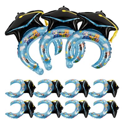 LIOOBO 50pcs Inflatable Graduation Headbands Dual-color Blue Pink Foil Balloons Photo Props Party Decorations for Graduation Season Celebration