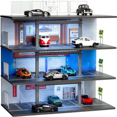 1/64 Die-cast Model Car Display Case, Diorama Parking Lot Garage Fits for Hot Wheels Matchbox Mini GT Diecast Car,Toy Car Display Garage (E)