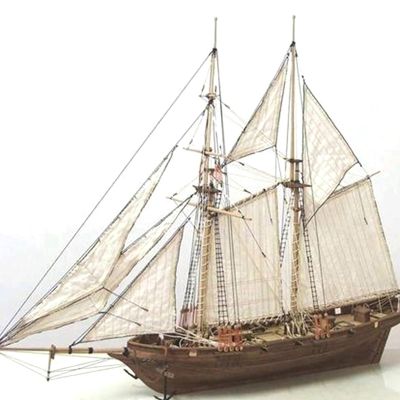 Wooden Sailboat Ship Kit Home DIY Model Decoration Boat Gifts Toy for Kids (6 Bronze Cannons)