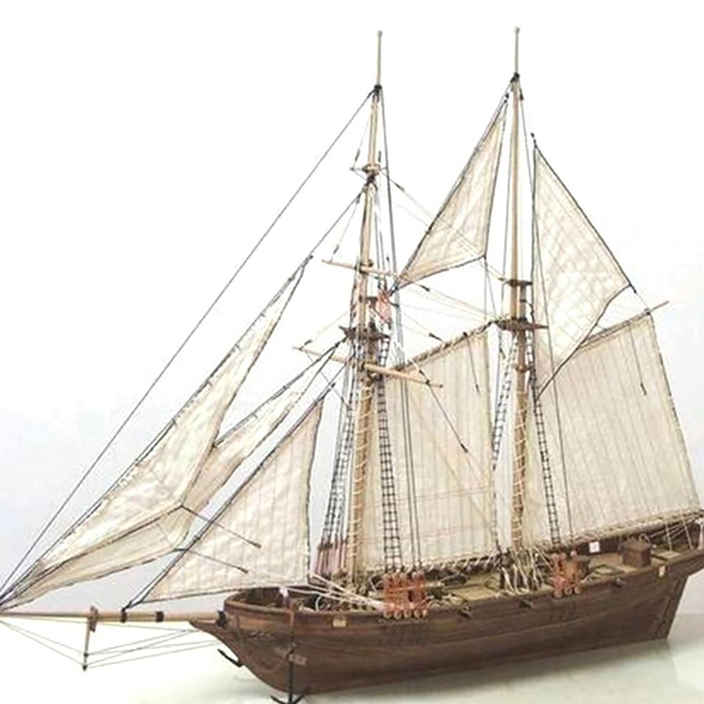 Wooden Sailboat Ship Kit Home DIY Model Decoration Boat Gifts Toy for Kids (6 Bronze Cannons)