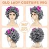 Ueyben Old Lady Wig Costume for Girls, 100 Days of School Costume Grandma Granny Costumes with Curly Grey Wig Glasses Cane for Girls for Cosplay view 4