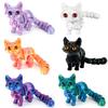 QINGMIAO 6Pcs 3D Printed Cat Kit, Articulated Toys for Adults White,Black,Green,Purple,Orange, 3D Print Animals Fidget Toys Decor for Stress Relief, 3D Printing Cute Cat Action Figure view 1