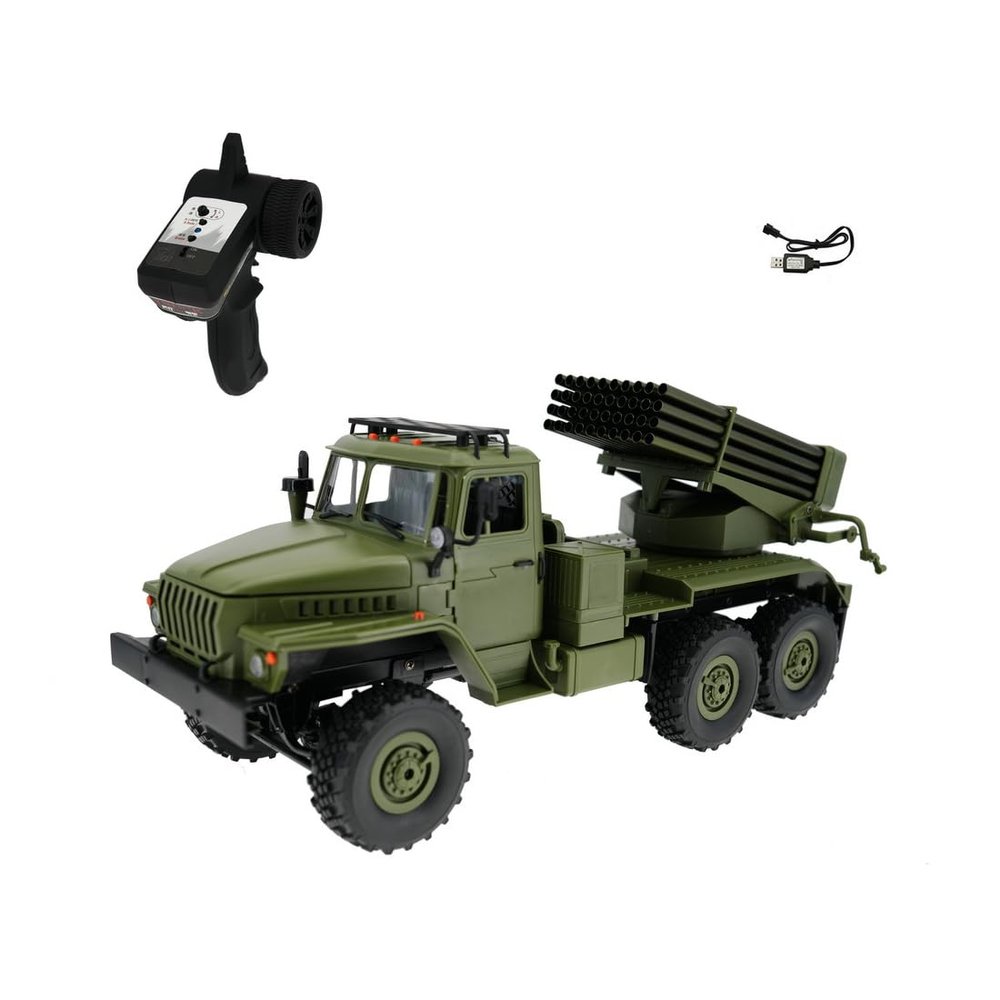 BICRKTOMXY RC Military Truck, BM-21 Grad Rocket-Launcher 6x6 2.4G Realistic Off-Road RC Army Car Model with Two Batteries for Indoor and Outdoor Play, Gift for Adults (Green)