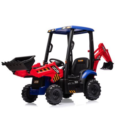 12V JCB Kids Ride-On Excavator, 4-in-1 Transformable Construction Toy with Remote Control, Front Loader & Digger, Ride-On Car for Outdoor Play
