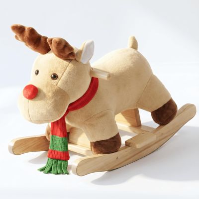 Rocking Horse Baby, Plush Stuffed Rocking Toy for 1-3 Year Old Toddlers, Wooden Reindeer-Shaped Rocking Toy, Apricot Reindeer