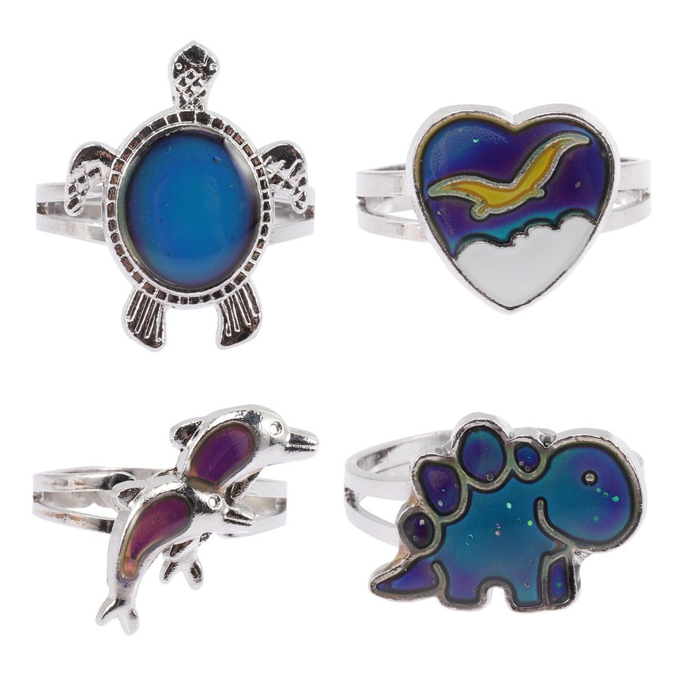 Kisangel 4pcs 4pcs Thermochromic Color Shift Creature Rings Lightweight Cartoon Mood Rings for Boys Holiday Costume Accessories