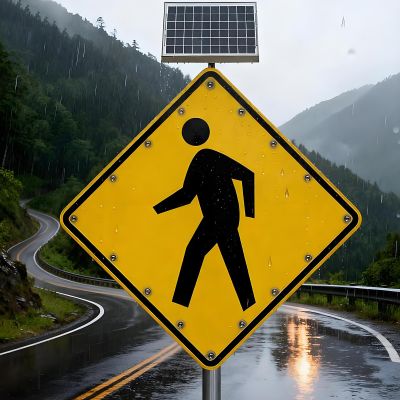 24" Solar Powered LED Pedestrian Crossing Sign - Flashing Traffic Warning Sign with Mounting Accessories, IP65 Waterproof for Safe Road Safety and Visibility