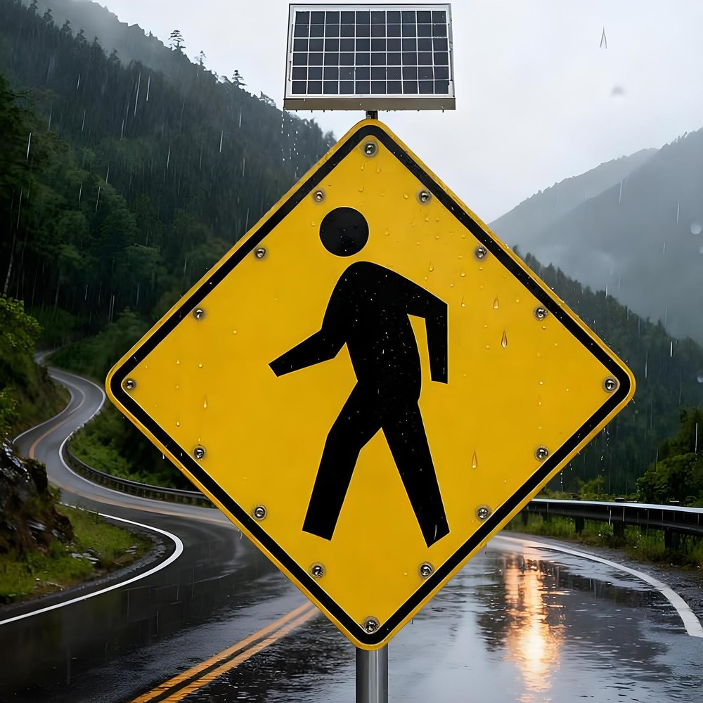 24" Solar Powered LED Pedestrian Crossing Sign - Flashing Traffic Warning Sign with Mounting Accessories, IP65 Waterproof for Safe Road Safety and Visibility