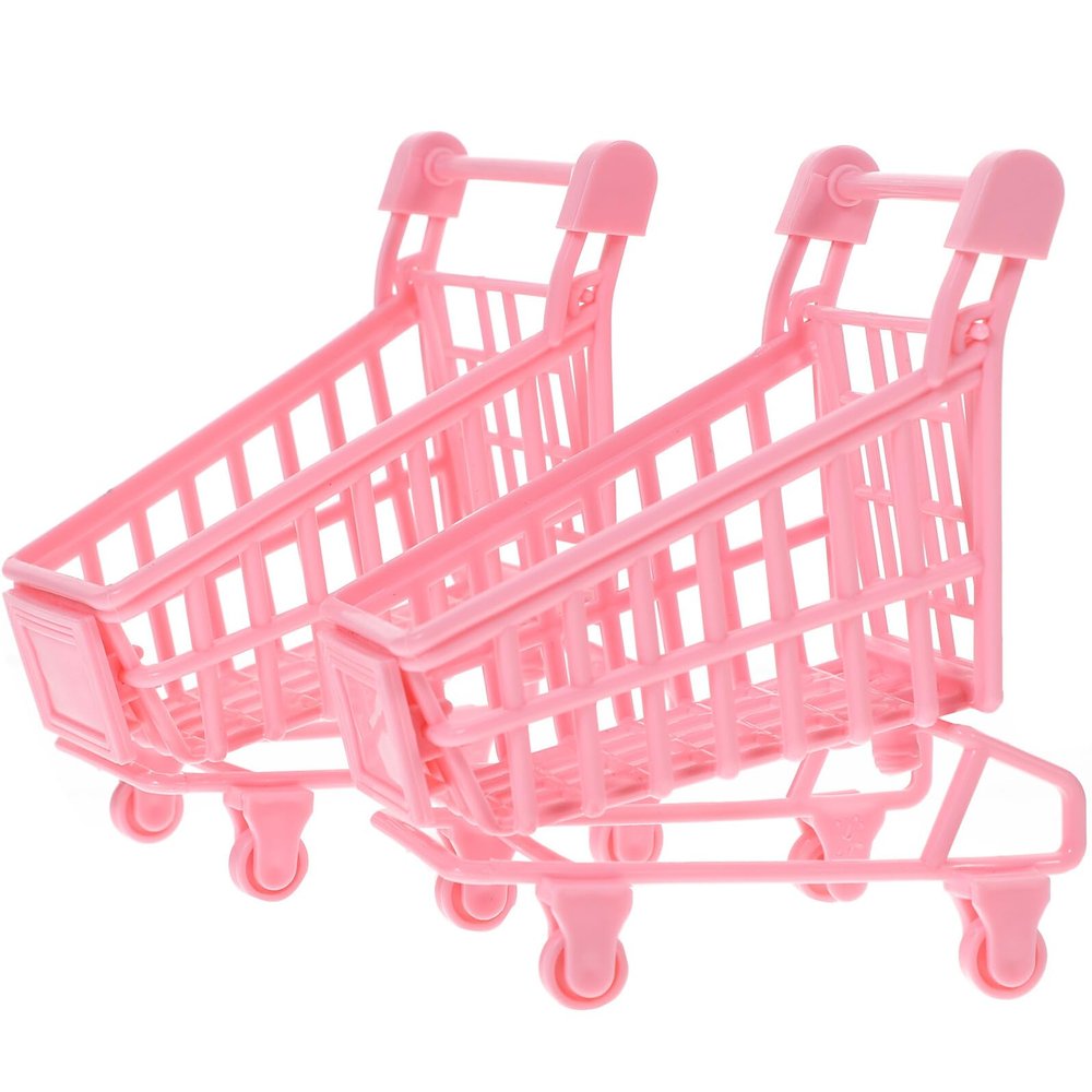 BESPORTBLE 2pcs Mini Shopping Cart for Cute Pink Plastic Miniature Trolleys Accessories for Cognitive Development Desktop Photo Props and Play