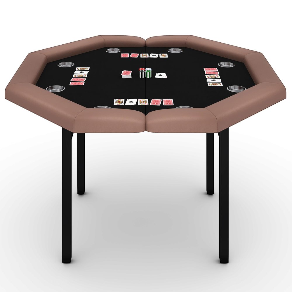 GarveeHome 48" Poker Table Foldable, 8-Player Casino Table with Padded Rails, Stainless Steel Cup Holders  Folding Metal Legs, Octagon Poker Card Board Game Table for Family Game Casino, Black
