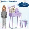 FinerFurnis Kids Vanity Set,Bear-Shaped Make Up Vanity Desk with Lights & Mirror,Wooden Princess Toddler Make Up Table Set for Little Girls,Purple view 2
