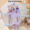 FinerFurnis Kids Vanity Set,Bear-Shaped Make Up Vanity Desk with Lights & Mirror,Wooden Princess Toddler Make Up Table Set for Little Girls,Purple view 4