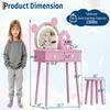 FinerFurnis Kids Vanity Set,Bear-Shaped Make Up Vanity Desk with Lights & Mirror,Wooden Princess Toddler Make Up Table Set for Little Girls,Pink view 2