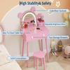 FinerFurnis Kids Vanity Set,Bear-Shaped Make Up Vanity Desk with Lights & Mirror,Wooden Princess Toddler Make Up Table Set for Little Girls,Pink view 4