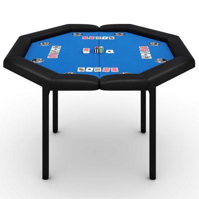GarveeHome 48" Poker Table Foldable, 8-Player Casino Table with Padded Rails, Stainless Steel Cup Holders Folding Metal Legs, Octagon Poker Card Board Game Table for Family Game Casino, Blue