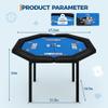 GarveeHome 48" Poker Table Foldable, 8-Player Casino Table with Padded Rails, Stainless Steel Cup Holders  Folding Metal Legs, Octagon Poker Card Board Game Table for Family Game Casino, Blue view 4
