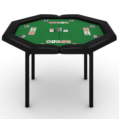 GarveeHome 48" Poker Table Foldable, 8-Player Casino Table with Padded Rails, Stainless Steel Cup Holders Folding Metal Legs, Octagon Poker Card Board Game Table for Family Game Casino, Green