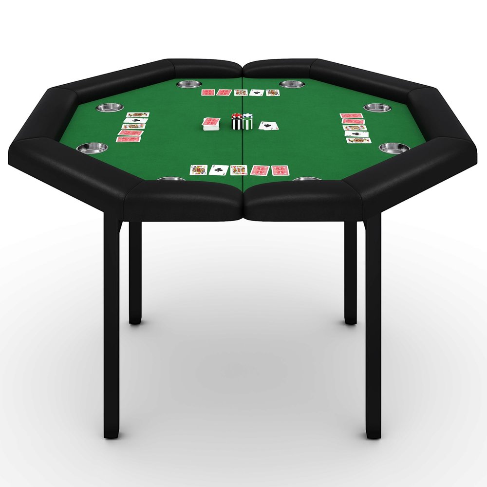GarveeHome 48" Poker Table Foldable, 8-Player Casino Table with Padded Rails, Stainless Steel Cup Holders Folding Metal Legs, Octagon Poker Card Board Game Table for Family Game Casino, Green
