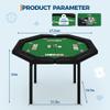 GarveeHome 48" Poker Table Foldable, 8-Player Casino Table with Padded Rails, Stainless Steel Cup Holders  Folding Metal Legs, Octagon Poker Card Board Game Table for Family Game Casino, Green view 3