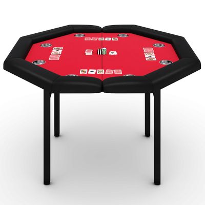 GarveeHome 48" Poker Table Foldable, 8-Player Casino Table with Padded Rails, Stainless Steel Cup Holders Folding Metal Legs, Octagon Poker Card Board Game Table for Family Game Casino, Red