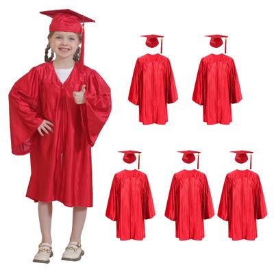 5 set Preschool & Kindergarten Graduation Cap and Gown, Shiny Kids Graduation gown with Tassel 2026+2027 Charm Red