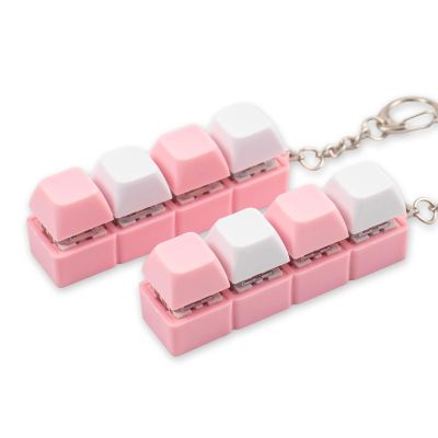 2 Pcs Keyboard Clicker Fidget Toy, Cute Pink Keyboard Fidget Toy for Adult, 4 Keys Anxiety Toy Keyboard Keychain for Stress Relief Pass Time