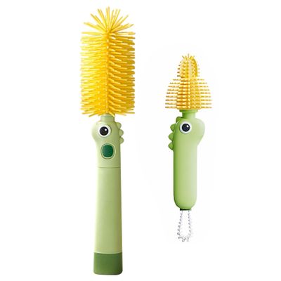 2-Pack Baby Bottle Brush, Dinosaur Theme 2-Size Silicone Bristles for Cleaning Baby Bottles, Sippy Cups, Travel & Home Use, Green, Cleaning Brushes
