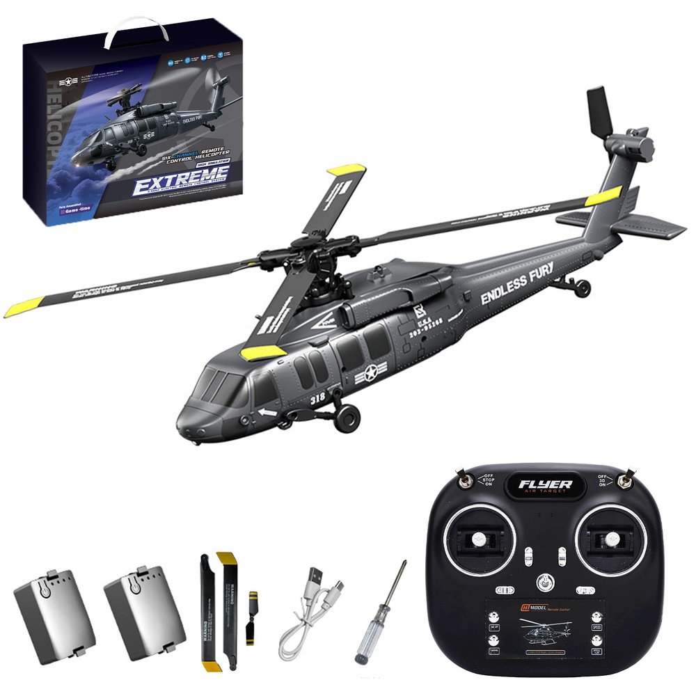 Authticar K200 RC Helicopter, U9901 Black Hawk RC Military Helicopter, 6 Channel Helicopters with 6G Gyro Stable Flight, One Key Function, Anti-Crash, Brushless Motor for Beginners & Pros (Grey)