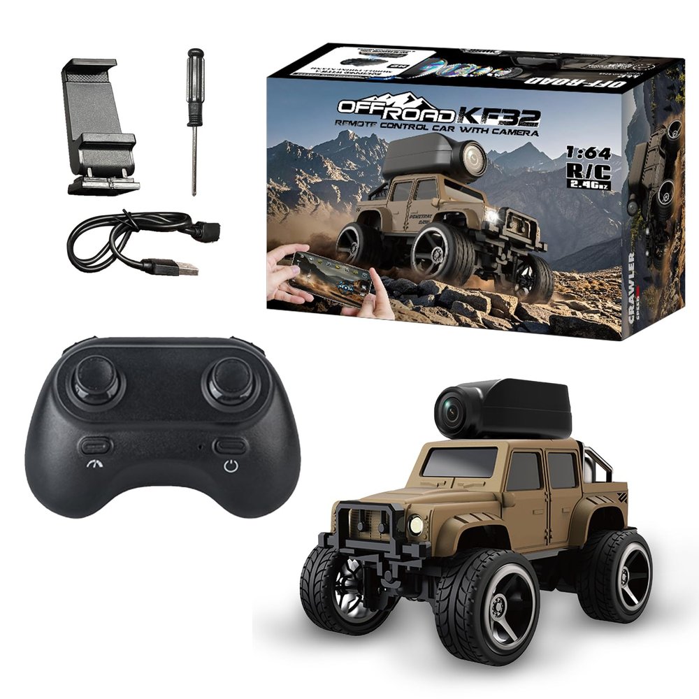 Authticar 1:64 Alloy RC Crawler Car with 480P Camera, WiFi APP Control, Gravity Sensing, Auto Demo, Cruise Control, Lights, Photo Video, 2.4GHz Mini Remote Control Vehicle (Yellow)