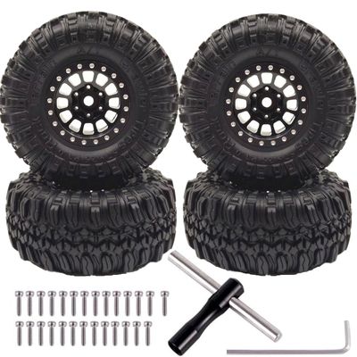 1.0 RC Wheels and Tires for Axial SCX24 Gladiator Bronco C10 Deadbolt AX24 TRX4M FCX24 Upgrade 1/24 1/18 RC Crawler Car 4 pcs/Set(Black)