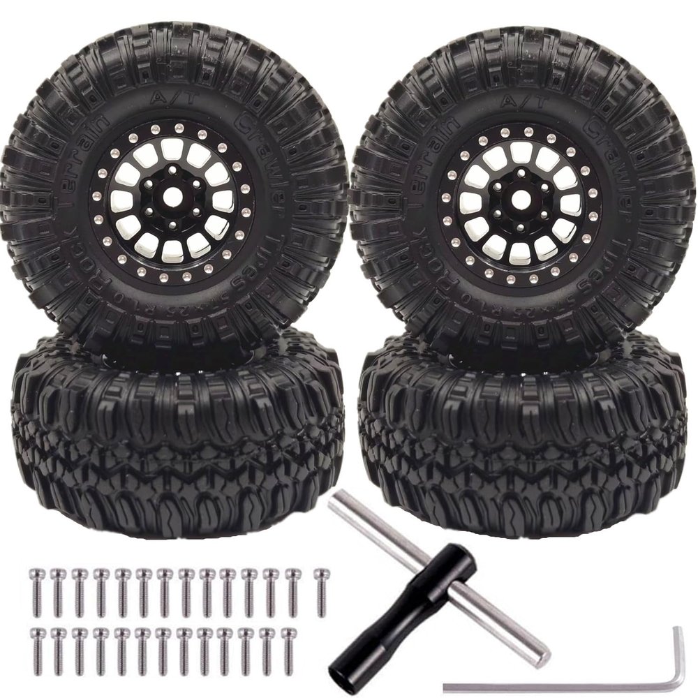 1.0 RC Wheels and Tires for Axial SCX24 Gladiator Bronco C10 Deadbolt AX24 TRX4M FCX24 Upgrade 1/24 1/18 RC Crawler Car 4 pcs/Set(Black)