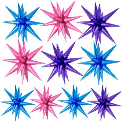 10PCS 22Inch Star Explosion Foil Balloons, Large Blue Purple Pink Balloon, Spike Star Balloons for Birthday, Graduation, Wedding & Party Decorations