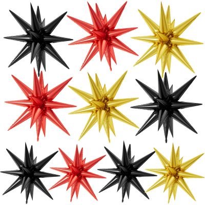 10PCS 22Inch Star Explosion Foil Balloons, Large Black and gold Balloon, Spike Cone Colorful Star Balloons for Birthday, Graduation, Wedding & Party Decorations