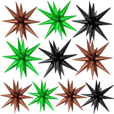 10PCS 22Inch Star Explosion Foil Balloons, Large Black Green Brown Balloon, Spike Cone Game Theme Star Balloons for Birthday, Graduation, Wedding & Party Decorations