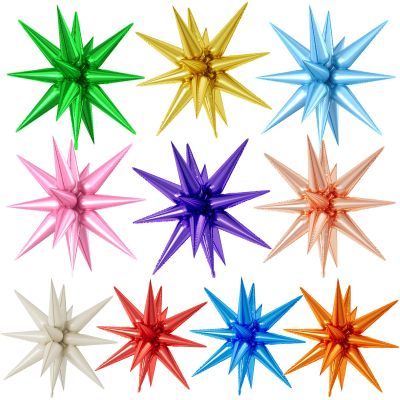 10PCS 22Inch Star Explosion Foil Balloons, Large Blue Pink Green Rosegold Cream Orange gold Purple Spike Cone Colorful Star Ballons for Birthday, Graduation, Wedding & Party Decorations