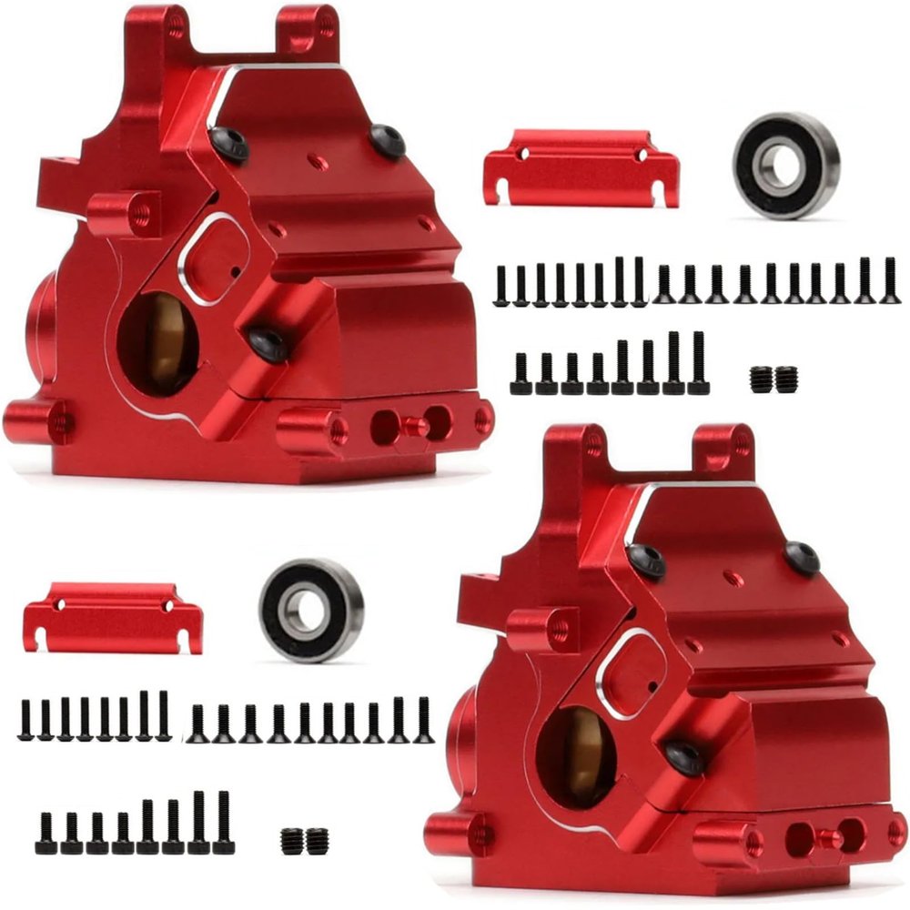 Alloy Front Rear Diff Gearbox Case Set with Bearing AR310854 for ARRMA 1/7 Felony/Fireteam/Infraction/Mojave 6S,1/8 Outcast/Talion/Typhon/Kraton/Notorious 6S Upgrade Parts 2 Sets (Red)