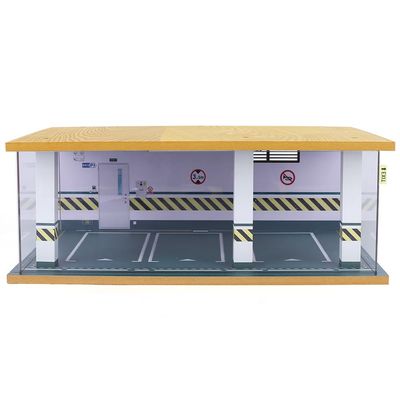 1/24 Scale Display Case Car Garage Moldel,Acrylic Cover Wooden Diecast Car Show Case with Light,Parking Lot Case for Displaying Various Model Cars