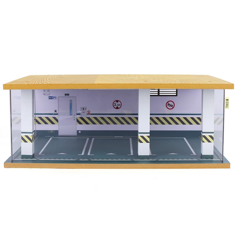 1/24 Scale Display Case Car Garage Moldel,Acrylic Cover Wooden Diecast Car Show Case with Light,Parking Lot Case for Displaying Various Model Cars