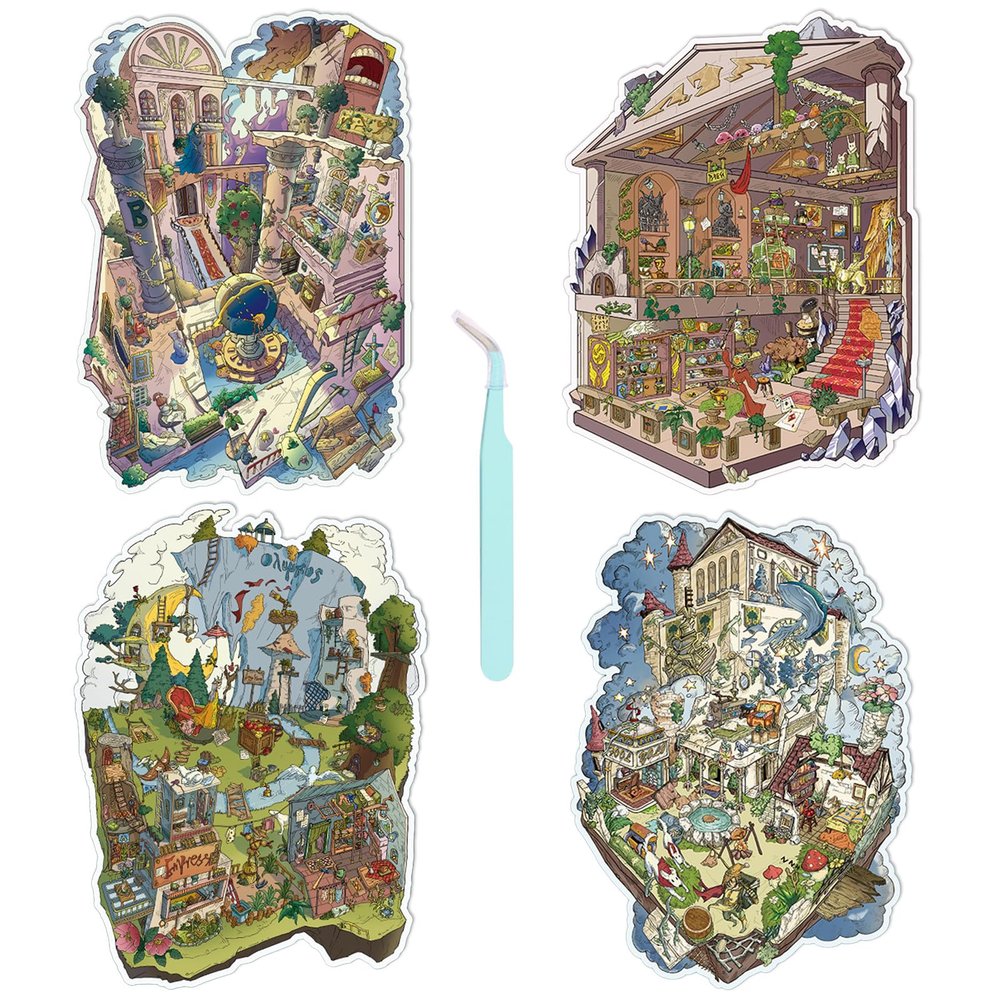 3D Scene Sticker Book Adult Therapy, 4 Sets DIY 3D House Stickers Make Your Own Warm Home, Supermarket, Coffee Shop, Music Bar, Cute Cartoon Scene Stickers for Adult Kids Relief Stress Pass The Time