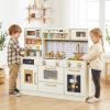 INFANS Kids Kitchen Playset, Wooden Pretend Play Kitchen with Realistic Light Sound, Toddler Cooking Toy for Boys Girls Aged 3+ (Beige) view 2