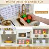 INFANS Kids Kitchen Playset, Wooden Pretend Play Kitchen with Realistic Light Sound, Toddler Cooking Toy for Boys Girls Aged 3+ (Beige) view 3