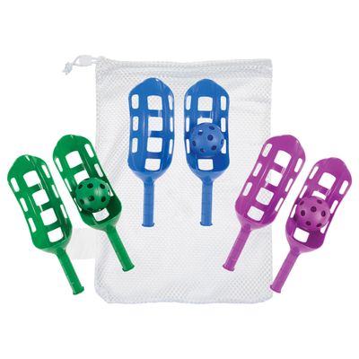 Champion Sports Scoop Ball Set, Plastic, Assorted Cool Colors, Set of 6 Scoops and 3 Balls